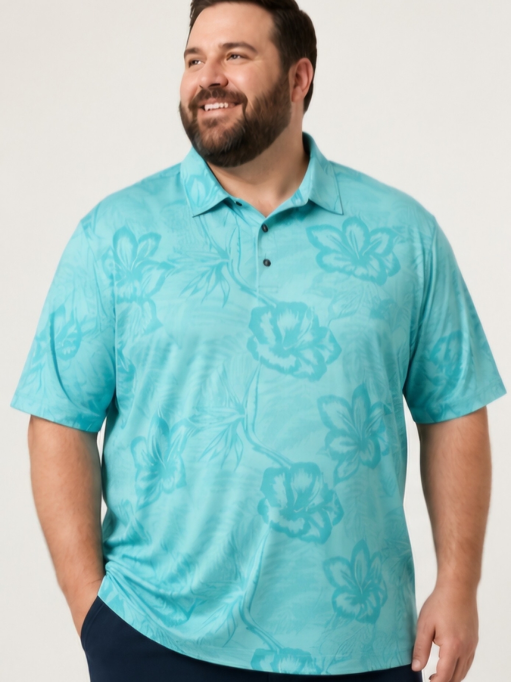 Tommy Bahama IslandZone Polo Mens 3XL XXXL Aqua Tropical Floral Golf Shirt